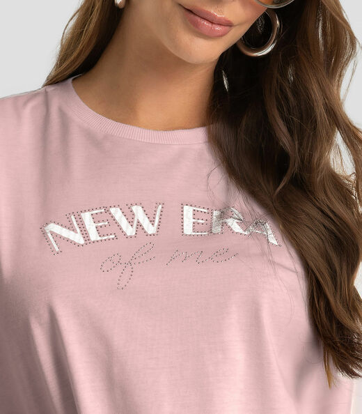 Camiseta Feminina Em Meia Malha Com Estampa Dianna Rosa