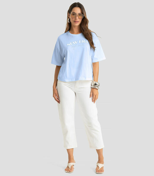 Camiseta Feminina Em Meia Malha Com Estampa Dianna Azul