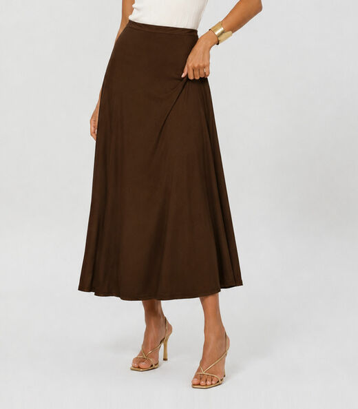 Saia Feminina Midi Evase Dianna Marrom