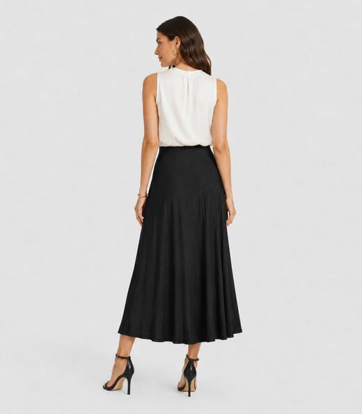 Saia Feminina Midi Evase Dianna Preto