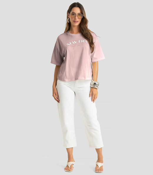 Camiseta Feminina Em Meia Malha Com Estampa Dianna Rosa