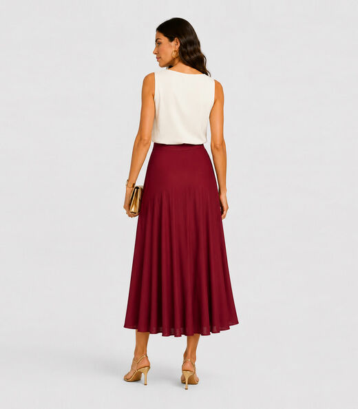 Saia Feminina Midi Evase Dianna Vermelho