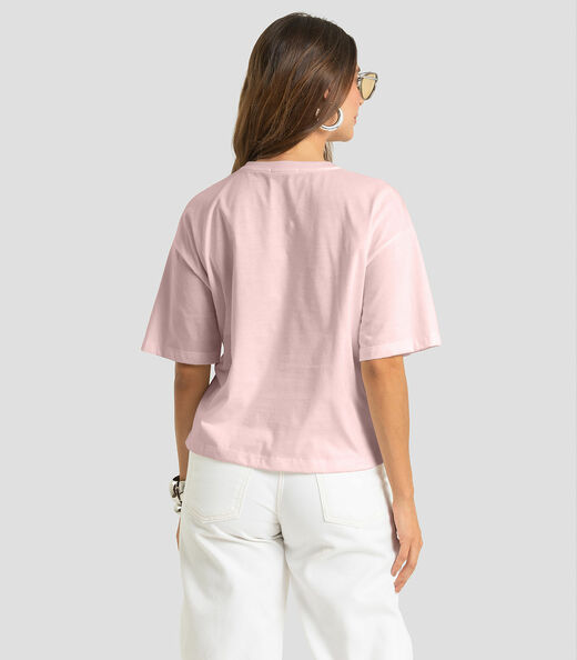 Camiseta Feminina Em Meia Malha Com Estampa Dianna Rosa